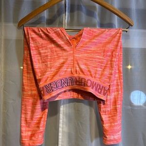 Under Armour Girls Pink Space Dye Leggings Youth Small Athletic Pants